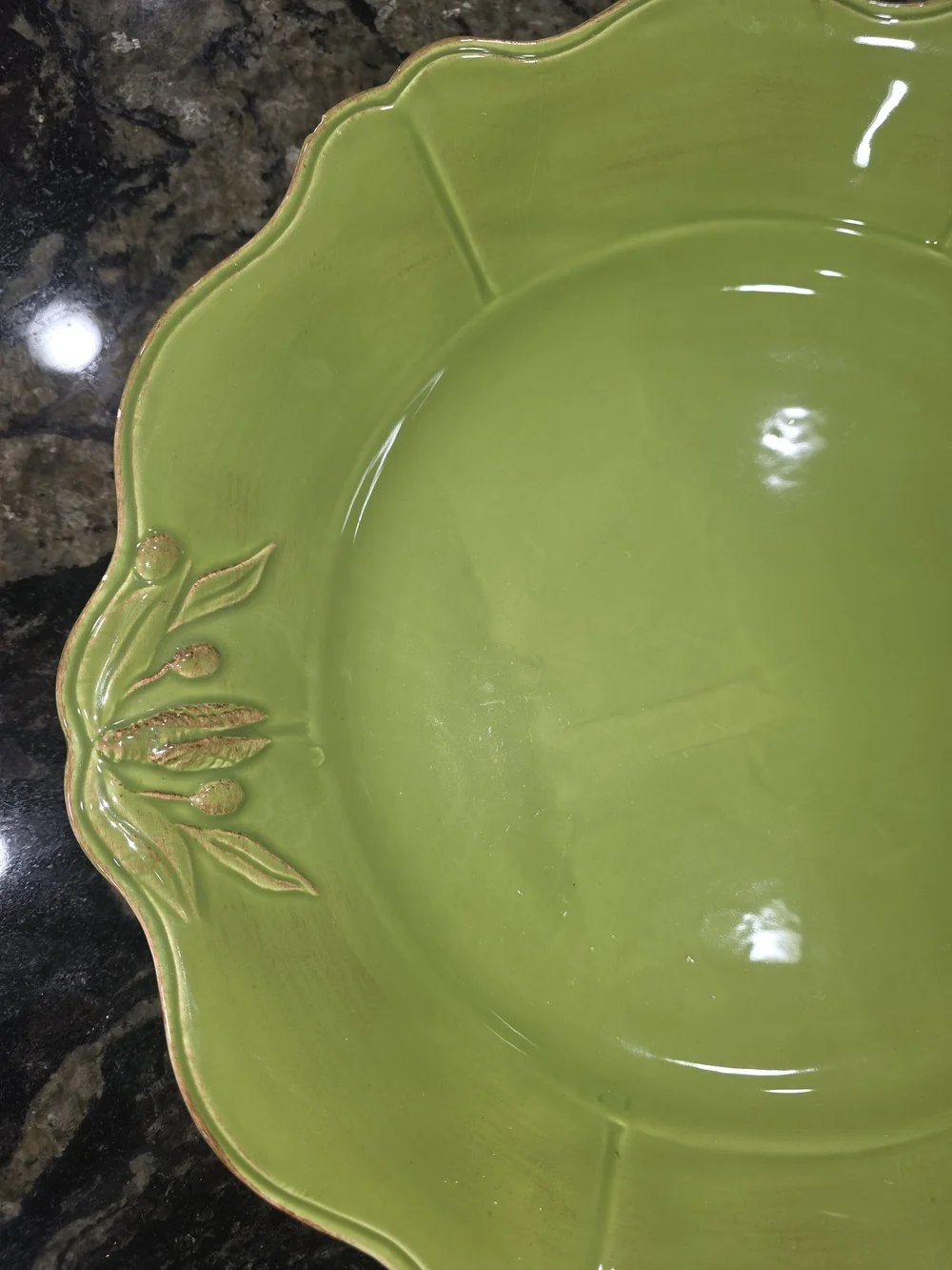 Vintage Barrarte Portuguese Rustic Green Platter Plate With Olive Leaves